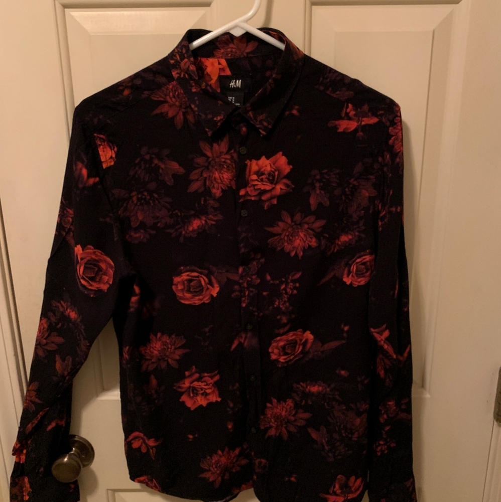 Rose print button up